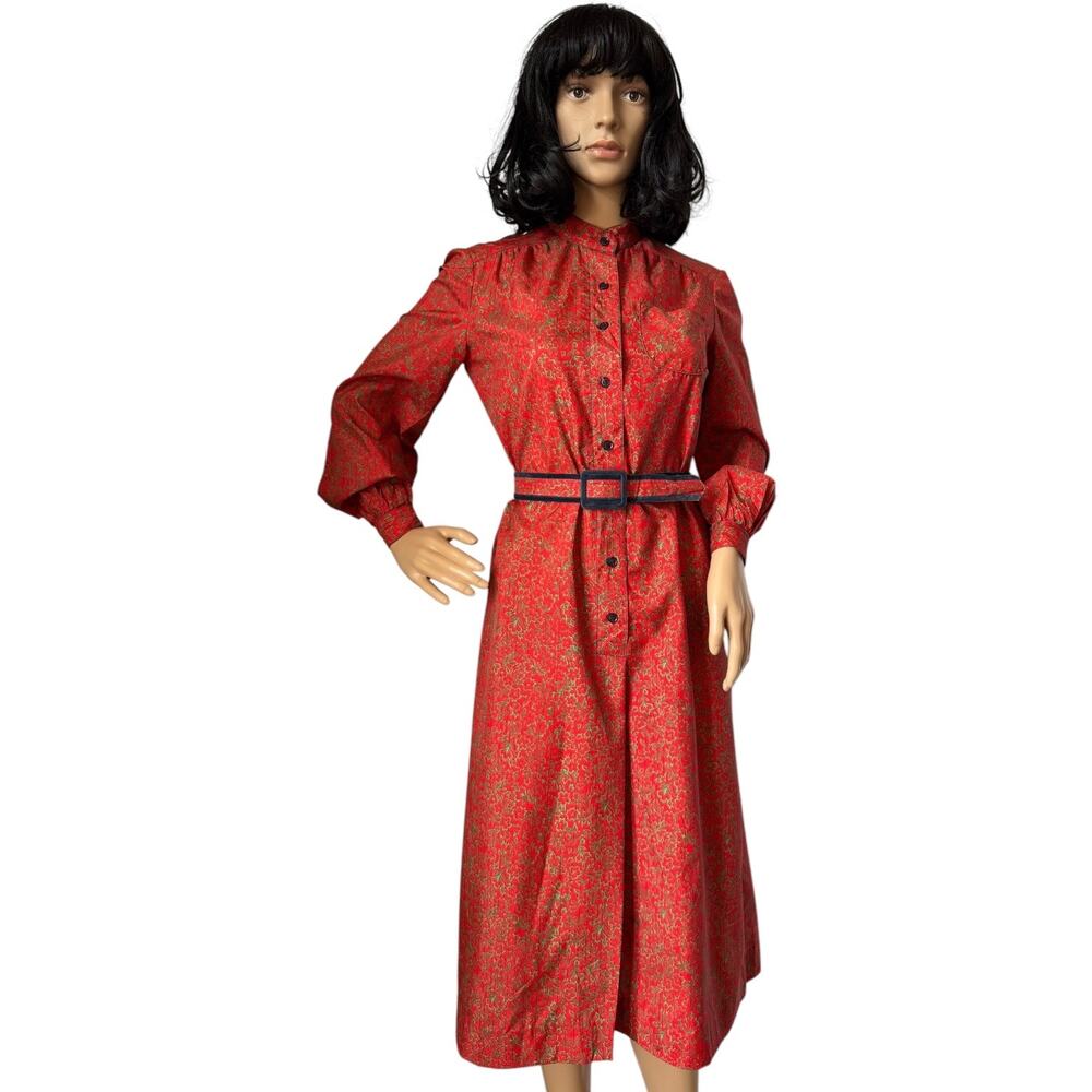 Vintage Schrader Sport New York red Mandarin collar belted dress medium - Picture 3 of 16